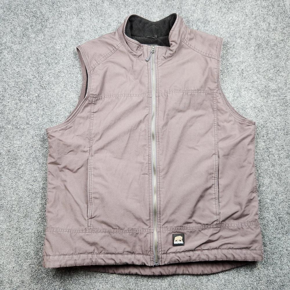 Berne‎ Vest Mens XL Gray Canvas Quilted Workwear Insulated Zip Pockets Fleece
